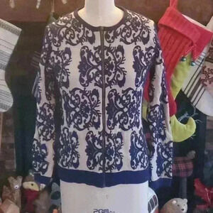 Cropped zip up printed cardigan